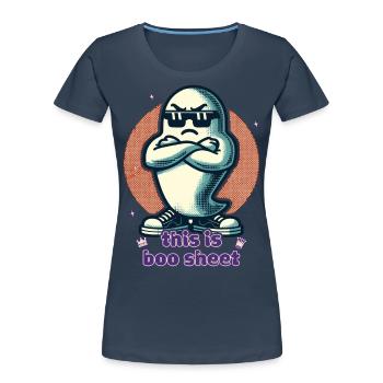 Funny Halloween Ghost Boo Sheet - Women's Premium Organic T-Shirt - navy - Front - Mia (176cm)