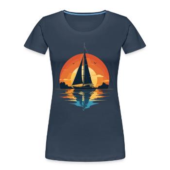 Aventure en voilier au coucher du soleil - T-shirt bio Premium Femme - bleu marine - Devant - Mia (176cm)