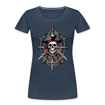 Funny Pirate Outfit Jolly Roger Design - Women's Premium Organic T-Shirt - navy - Front - Mia (176cm)