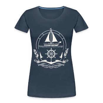 Aventure à la voile Capitaine Explorer Design - T-shirt bio Premium Femme - bleu marine - Devant - Mia (176cm)