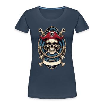 Funny Pirate Outfit Jolly Roger Design - Women's Premium Organic T-Shirt - navy - Front - Mia (176cm)