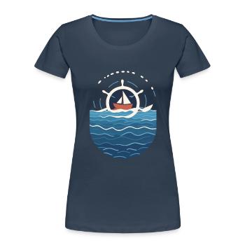 Kapitän Auf Hoher See Mit Bootsmotiv - Frauen Premium Bio T-Shirt - Navy - Vorne - Mia (176cm)