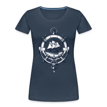 Captain Steering Wheel Anchor Sailboat Adventure - Women's Premium Organic T-Shirt - navy - Front - Mia (176cm)