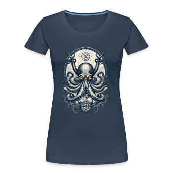 Octopus Sea Monster Hobby Pêcheur Marin - T-shirt bio Premium Femme - bleu marine - Devant - Mia (176cm)