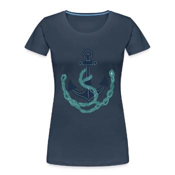 Ancre Vintage Design Hobby Pêcheur Marin - T-shirt bio Premium Femme - bleu marine - Devant - Mia (176cm)