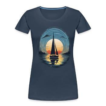 coucher de soleil voilier aventure mer - T-shirt bio Premium Femme - bleu marine - Devant - Mia (176cm)