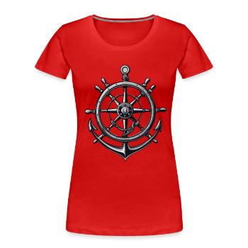Captain Steering Wheel Anchor Sailboat Motif - Women's Premium Organic T-Shirt - navy - Front - Mia (176cm)