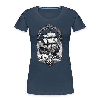 Voyage viking aventureux en haute mer - T-shirt bio Premium Femme - bleu marine - Devant - Mia (176cm)