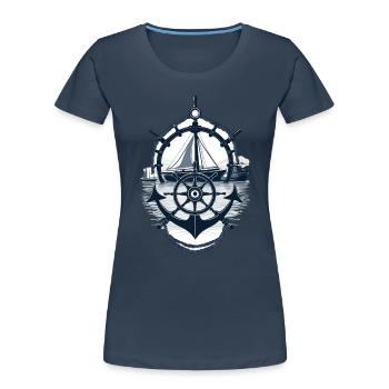 Captain Steering Wheel Anchor Sailboat Adventure - Women's Premium Organic T-Shirt - navy - Front - Mia (176cm)