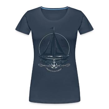 Voilier nautique motif aventure - T-shirt bio Premium Femme - bleu marine - Devant - Mia (176cm)