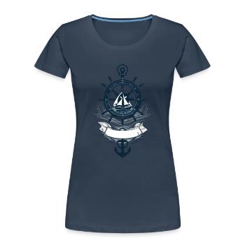 Captain Steering Wheel Anchor Sailboat Adventure - Women's Premium Organic T-Shirt - navy - Front - Mia (176cm)