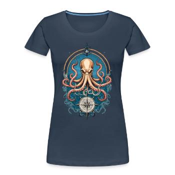 Octopus Sea Monster Hobby Pêcheur Marin - T-shirt bio Premium Femme - bleu marine - Devant - Mia (176cm)