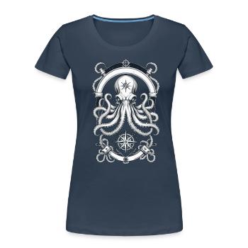 Octopus Sea Monster Hobby Pêcheur Marin - T-shirt bio Premium Femme - bleu marine - Devant - Mia (176cm)