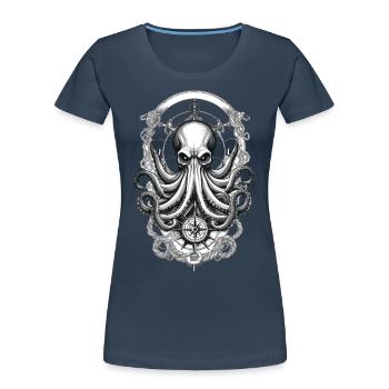 Octopus Sea Monster Hobby Pêcheur Marin - T-shirt bio Premium Femme - bleu marine - Devant - Mia (176cm)