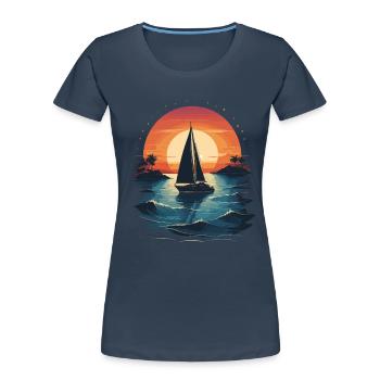 Coucher de soleil Sailing Adventure Sea - T-shirt bio Premium Femme - bleu marine - Devant - Mia (176cm)