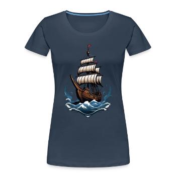 Majestätisches Segelschiff Auf Hoher See - Frauen Premium Bio T-Shirt - Navy - Vorne - Mia (176cm)