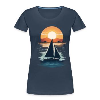 Coucher de soleil Sailing Adventure Sea - T-shirt bio Premium Femme - bleu marine - Devant - Mia (176cm)