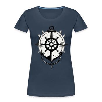 Kapitän Steuerrad Anker Segelboot Motiv - Frauen Premium Bio T-Shirt - Navy - Vorne - Mia (176cm)