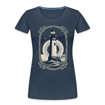 Phare Hobby Pêcheur Marin Style Vintage - T-shirt bio Premium Femme - bleu marine - Devant - Mia (176cm)