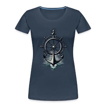 Captain Steering Wheel Anchor Sailboat Adventure - Women's Premium Organic T-Shirt - navy - Front - Mia (176cm)