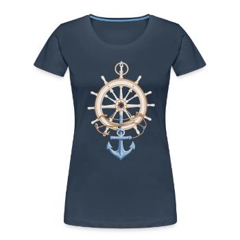 Captain Steering Wheel Anchor Sailboat Adventure - Women's Premium Organic T-Shirt - navy - Front - Mia (176cm)