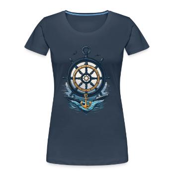 Captain Steering Wheel and Anchor Adventure - Women's Premium Organic T-Shirt - navy - Front - Mia (176cm)