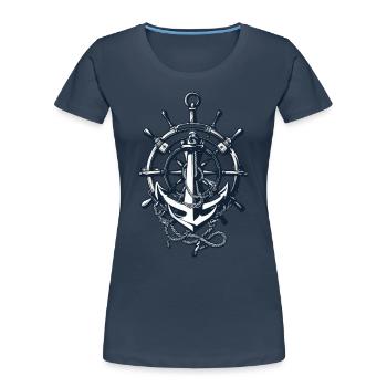 Captain Steering Wheel Anchor Adventure Blessing - Women's Premium Organic T-Shirt - navy - Front - Mia (176cm)