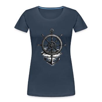 Maritime Seafarer Design with Anchor and Steering Wheel - Women's Premium Organic T-Shirt - navy - Front - Mia (176cm)