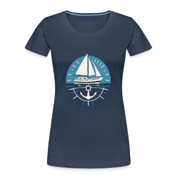 Voilier avec ancre et mer - T-shirt bio Premium Femme - bleu marine - Devant - Mia (176cm)