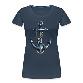 Ancre Vintage Design Hobby Pêcheur Marin - T-shirt bio Premium Femme - bleu marine - Devant - Mia (176cm)