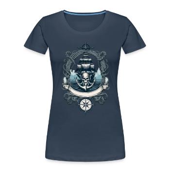 Pirate Adventure Sailing Ship Skull - Women's Premium Organic T-Shirt - navy - Front - Mia (176cm)