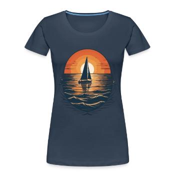âAventure en voilier au coucher du soleil - T-shirt bio Premium Femme - bleu marine - Devant - Mia (176cm)