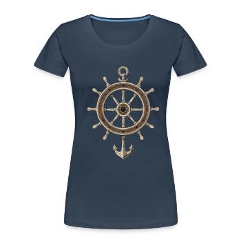 Nautical steering wheel with anchor - Women's Premium Organic T-Shirt - navy - Front - Mia (176cm)