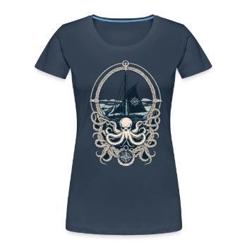 Octopus Sea Monster Hobby Fisherman Seafarer - Women's Premium Organic T-Shirt - navy - Front - Mia (176cm)
