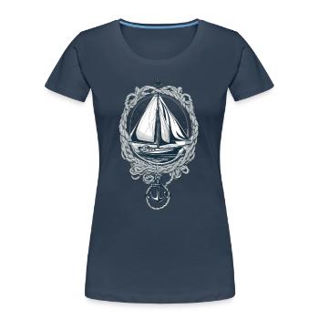 Elegantes Segelboot Mit Anker - Frauen Premium Bio T-Shirt - Navy - Vorne - Mia (176cm)