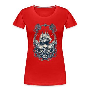 Abenteuer Auf Hoher See Mit Piratenschiff - Frauen Premium Bio T-Shirt - Navy - Vorne - Mia (176cm)