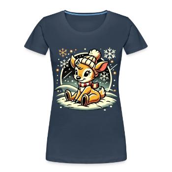 Winter Reindeer Christmas Motif - Women's Premium Organic T-Shirt - navy - Front - Mia (176cm)