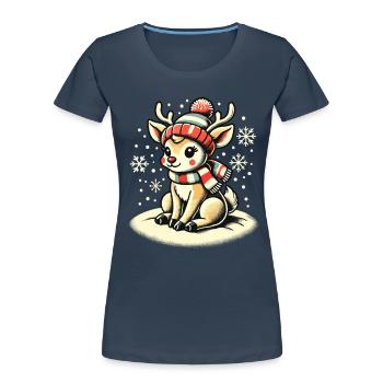 Renne mignon avec écharpe de Noël - T-shirt bio Premium Femme - bleu marine - Devant - Mia (176cm)