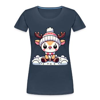 Noël mignon renne - T-shirt bio Premium Femme - bleu marine - Devant - Mia (176cm)