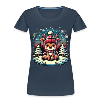 Cute Reindeer in the Snow Christmas - Women's Premium Organic T-Shirt - navy - Front - Mia (176cm)
