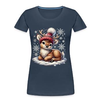 rMignon renne Noël Neige Vintage Sti - T-shirt bio Premium Femme - bleu marine - Devant - Mia (176cm)
