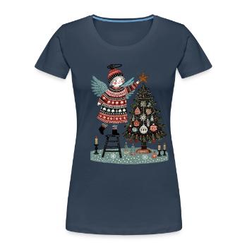 Skandinavischer Weihnachtsengel Mit Weihnachtsbaum - Frauen Premium Bio T-Shirt - Navy - Vorne - Mia (176cm)