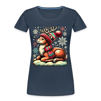 Renne de Noël vintage mignon mignon faon - T-shirt bio Premium Femme - bleu marine - Devant - Mia (176cm)