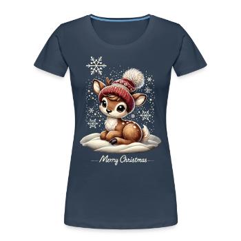 Renne Vintage Noël Joyeux Noël Doux - T-shirt bio Premium Femme - bleu marine - Devant - Mia (176cm)