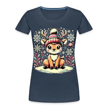 Renne de Noël vintage mignon mignon faon - T-shirt bio Premium Femme - bleu marine - Devant - Mia (176cm)