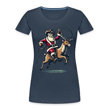 Cowboy Santa Claus Rodeo on Reindeer - Women's Premium Organic T-Shirt - navy - Front - Mia (176cm)