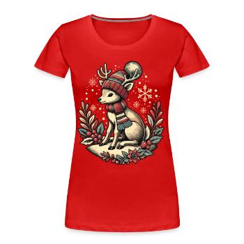 Vintage Christmas Reindeer Design - Women's Premium Organic T-Shirt - navy - Front - Mia (176cm)
