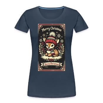 Vintage Noël renne neige flocons de neige - T-shirt bio Premium Femme - bleu marine - Devant - Mia (176cm)