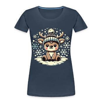 Bezauberndes Vintage Design Mit Rentier Und Schnee - Frauen Premium Bio T-Shirt - Navy - Vorne - Mia (176cm)
