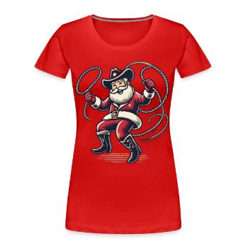 Fröhlicher Cowboy Weihnachtsmann Rodeo - Frauen Premium Bio T-Shirt -  - Vorne - Mia (176cm)